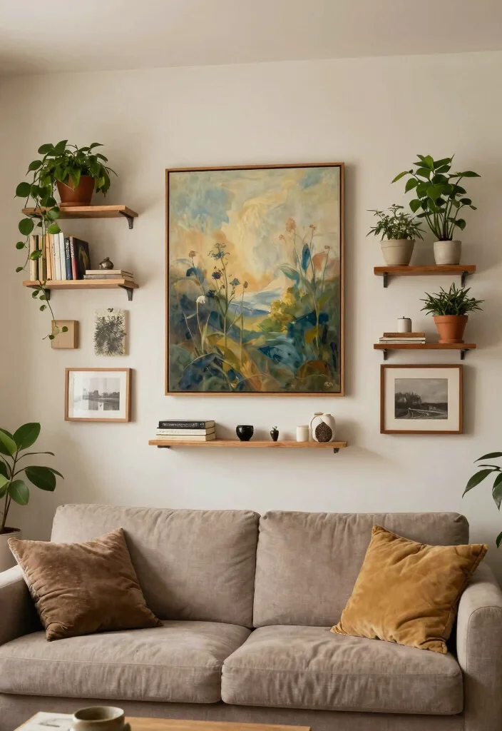 15 Media Wall Small Living Room Ideas for a Compact Stylish Setup - 11. Multi-layered Decor 1