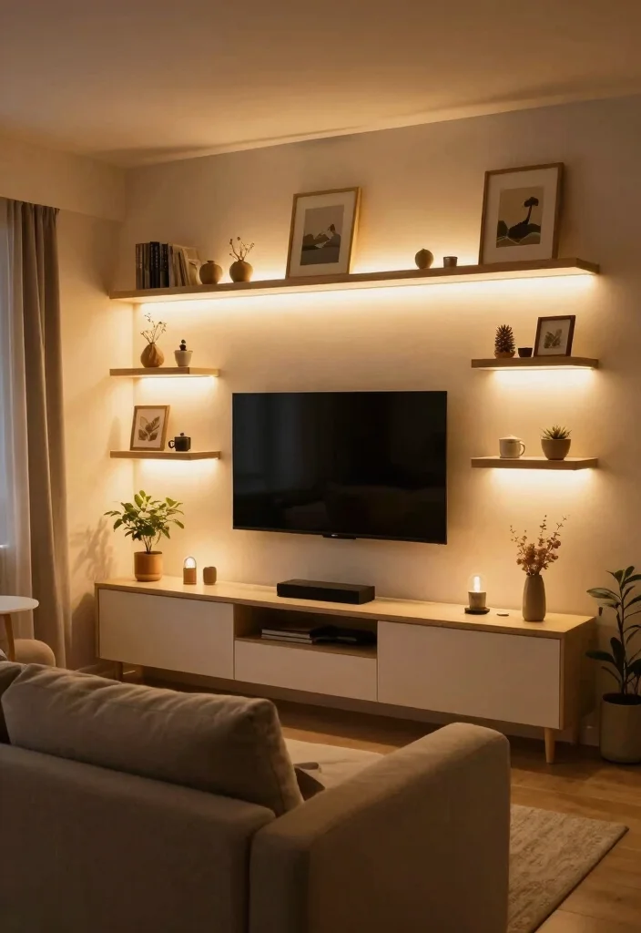 15 Media Wall Small Living Room Ideas for a Compact Stylish Setup - 12. Integrated Lighting 1