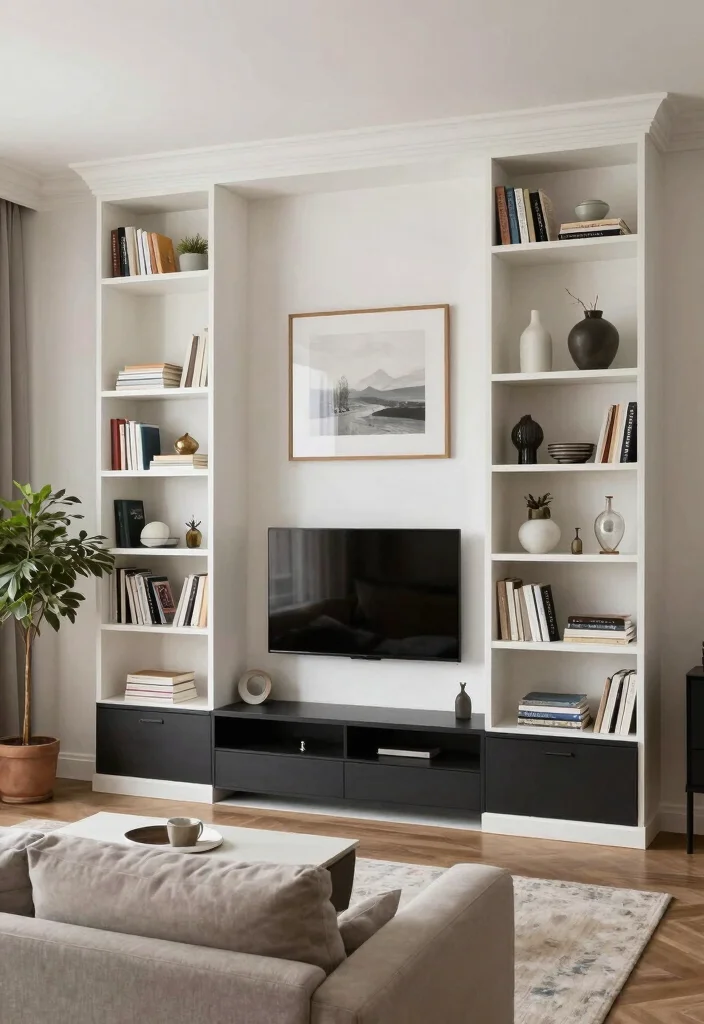 15 Media Wall Small Living Room Ideas for a Compact Stylish Setup - 6. Vertical Storage Solutions 1