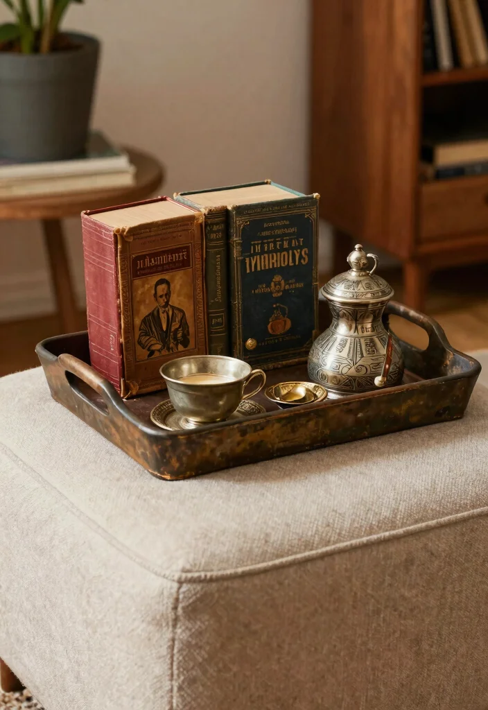 15 Ottoman Decor Living Room Tray Ideas for Functional Styling - 12. Vintage Finds and Antique Charm 1