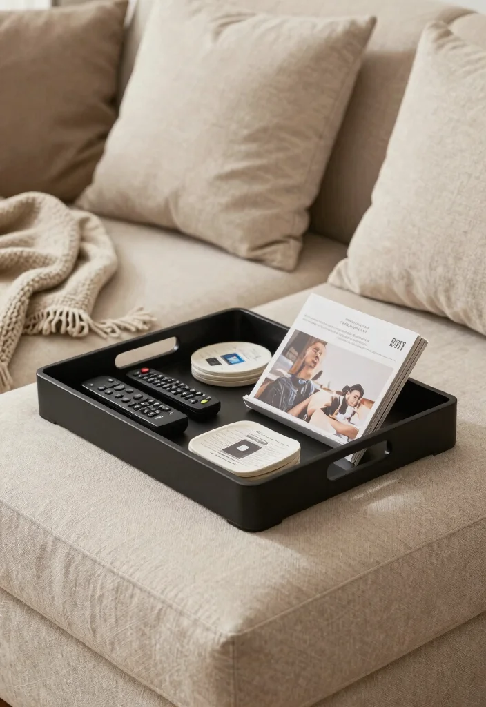 15 Ottoman Decor Living Room Tray Ideas for Functional Styling - 13. Functional Organization with Tool Trays 1