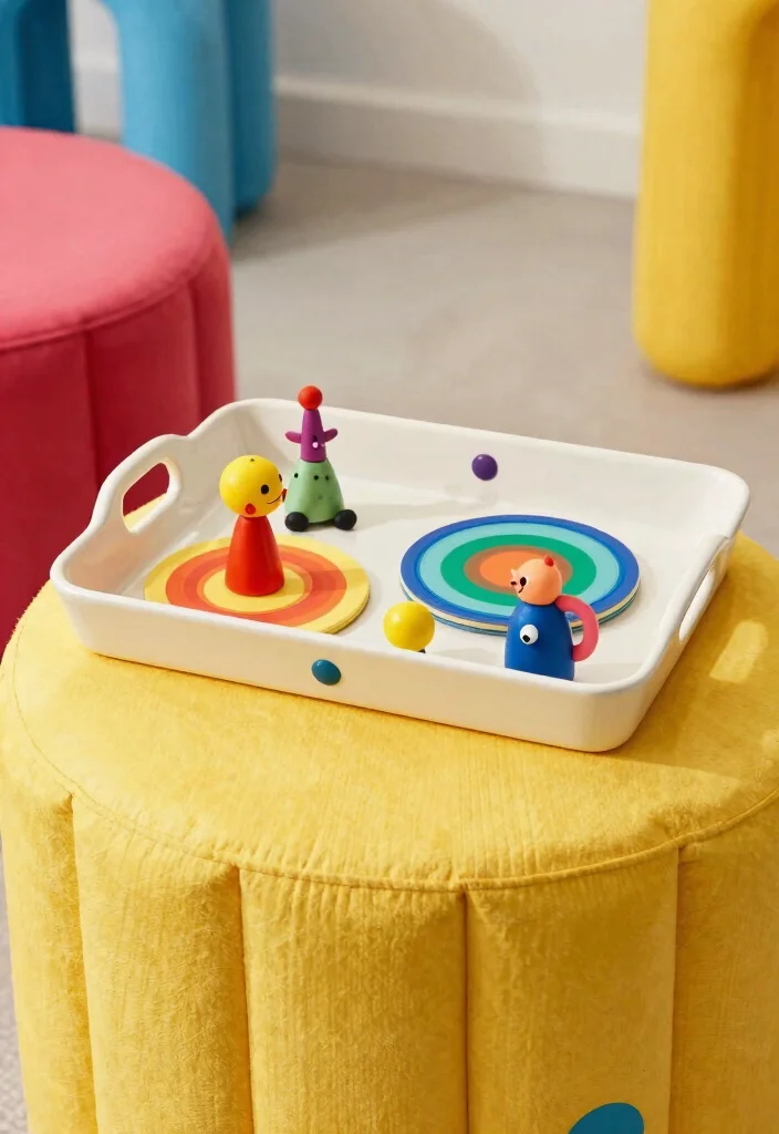 15 Ottoman Decor Living Room Tray Ideas for Functional Styling - 15. Whimsical Charm with Playful Elements 1