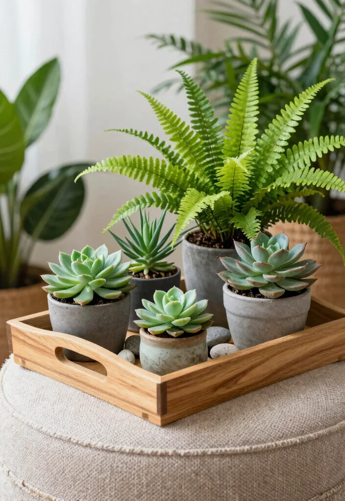 15 Ottoman Decor Living Room Tray Ideas for Functional Styling - 6. Botanical Inspirations 1