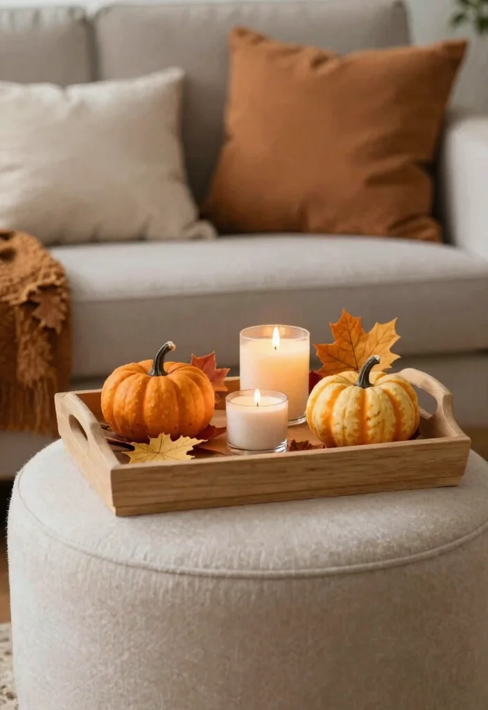 15 Ottoman Decor Living Room Tray Ideas for Functional Styling - 7. Seasonal Decor Trays 1