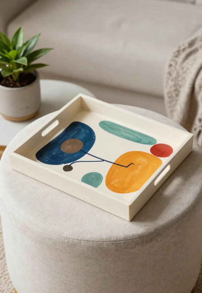 15 Ottoman Decor Living Room Tray Ideas for Functional Styling - 8. Artistic Statement Trays 1