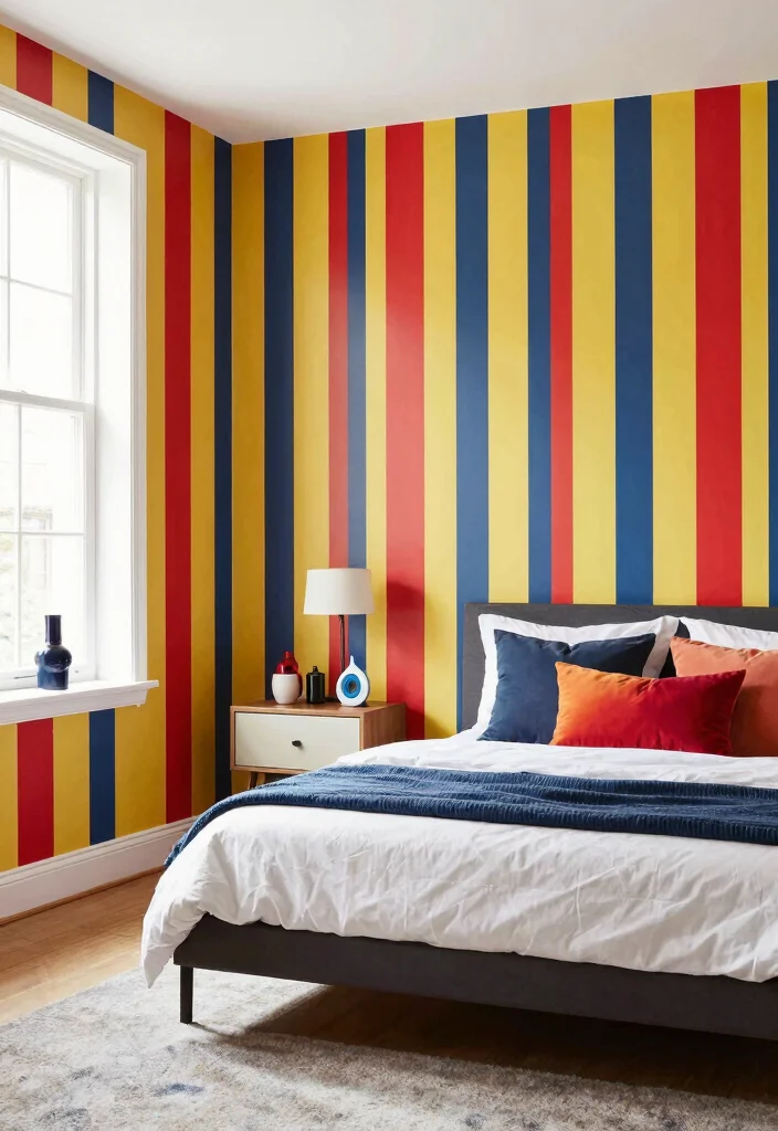 15 PVC Wall Panels Bedroom Ideas Modern Affordable Finish - 8. Bold Stripes for Impact 1