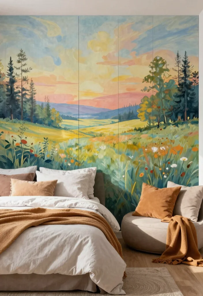 15 PVC Wall Panels Bedroom Ideas Modern Affordable Finish - 9. Artistic Mural Panels 1