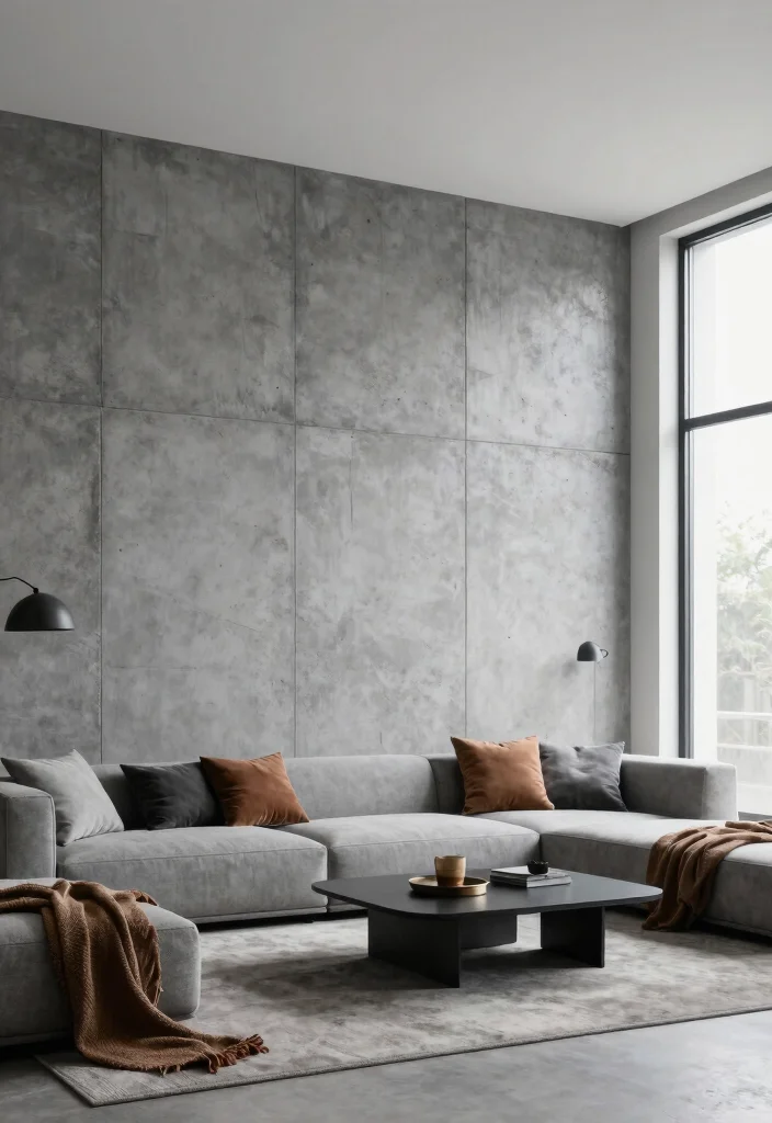 15 Wall Panel Ideas Living Room Grey Modern Texture - 5. Minimalist Concrete Panels 1