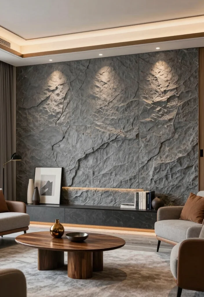 15 Wall Panel Ideas Living Room Grey Modern Texture - 7. Natural Stone Panels 1