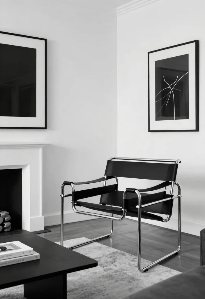 15 Wassily Chair Living Room Ideas: Iconic Modern Statement - 11. Classic B&W Combo 1