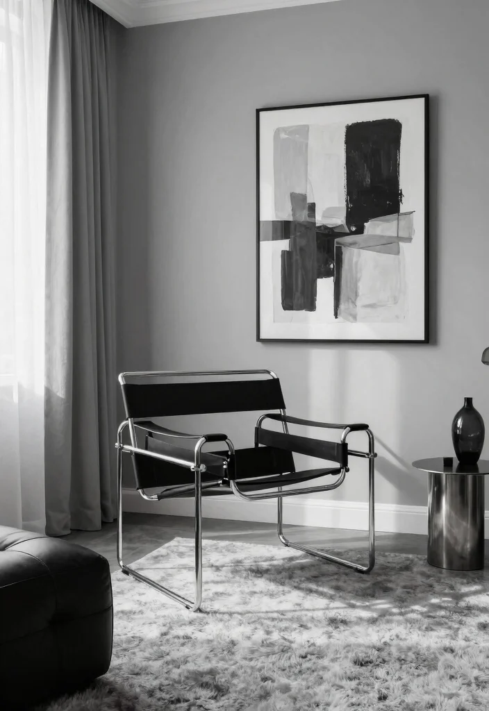 15 Wassily Chair Living Room Ideas: Iconic Modern Statement - 2. Monochrome Elegance 1