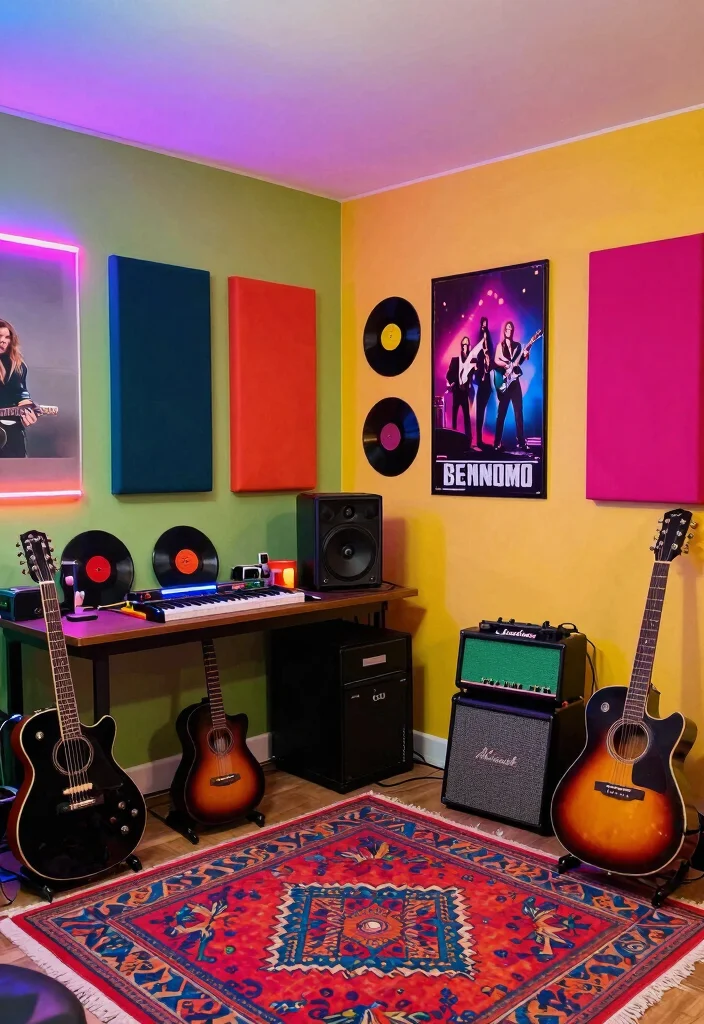 16 Bedroom Music Studio Ideas: Creative Sound-Friendly Spaces - 2. Vibrant Color-Pop Studio 1