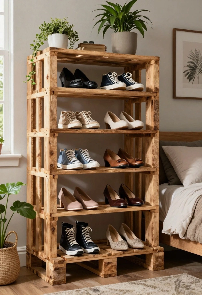 16 Bedroom Shoe Storage Ideas: Organized Stylish Solutions - 1. Upcycled Wooden Pallet Rack 1