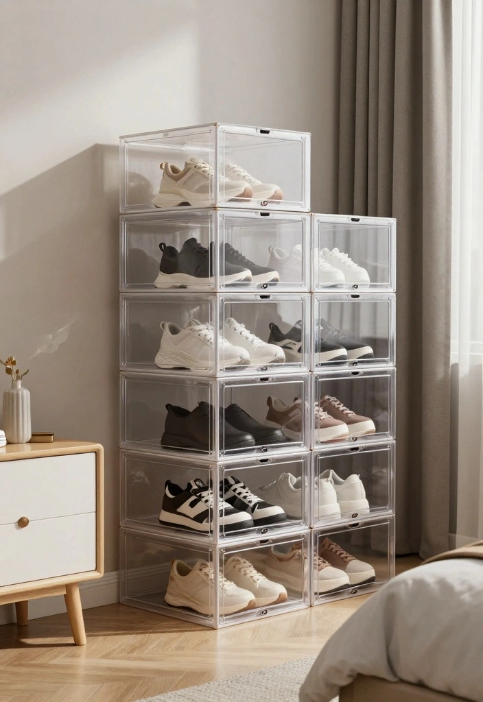 16 Bedroom Shoe Storage Ideas: Organized Stylish Solutions - 12. Clear Shoe Boxes 1