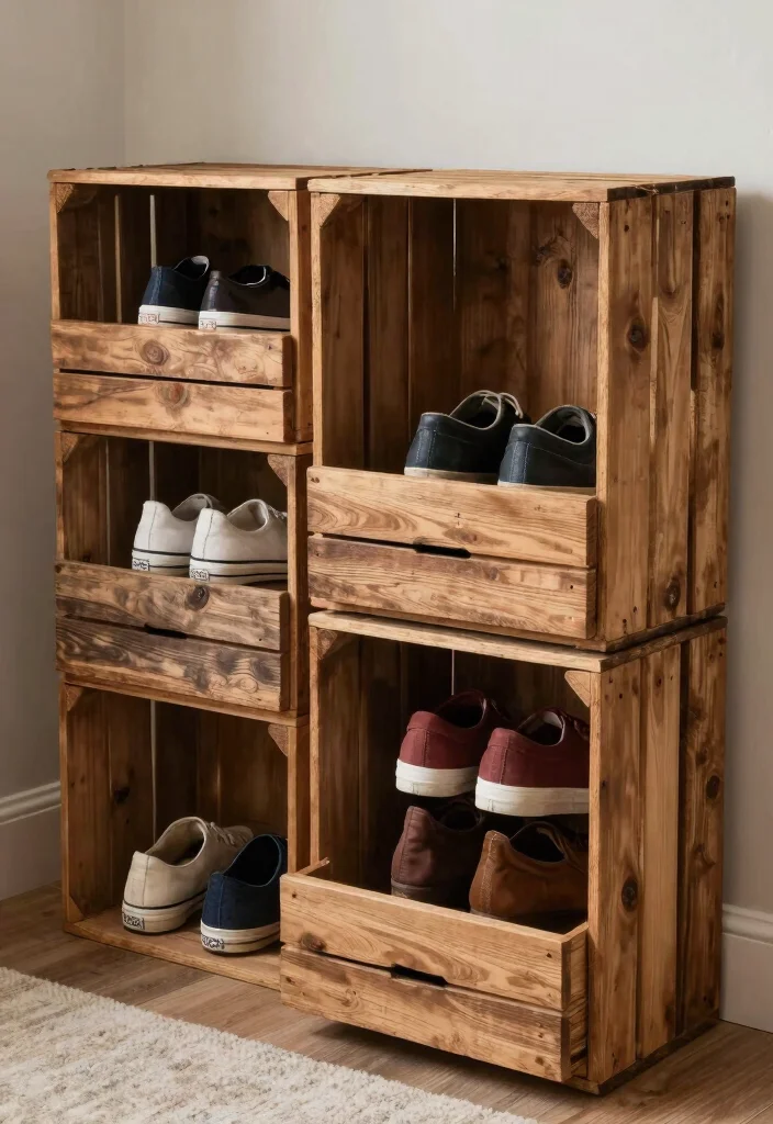 16 Bedroom Shoe Storage Ideas: Organized Stylish Solutions - 14. Repurposed Crate Drawers 1