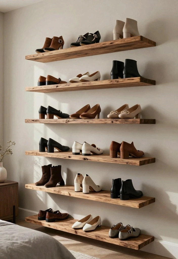 16 Bedroom Shoe Storage Ideas: Organized Stylish Solutions - 4. Wall-Mounted Shoe Shelves 1