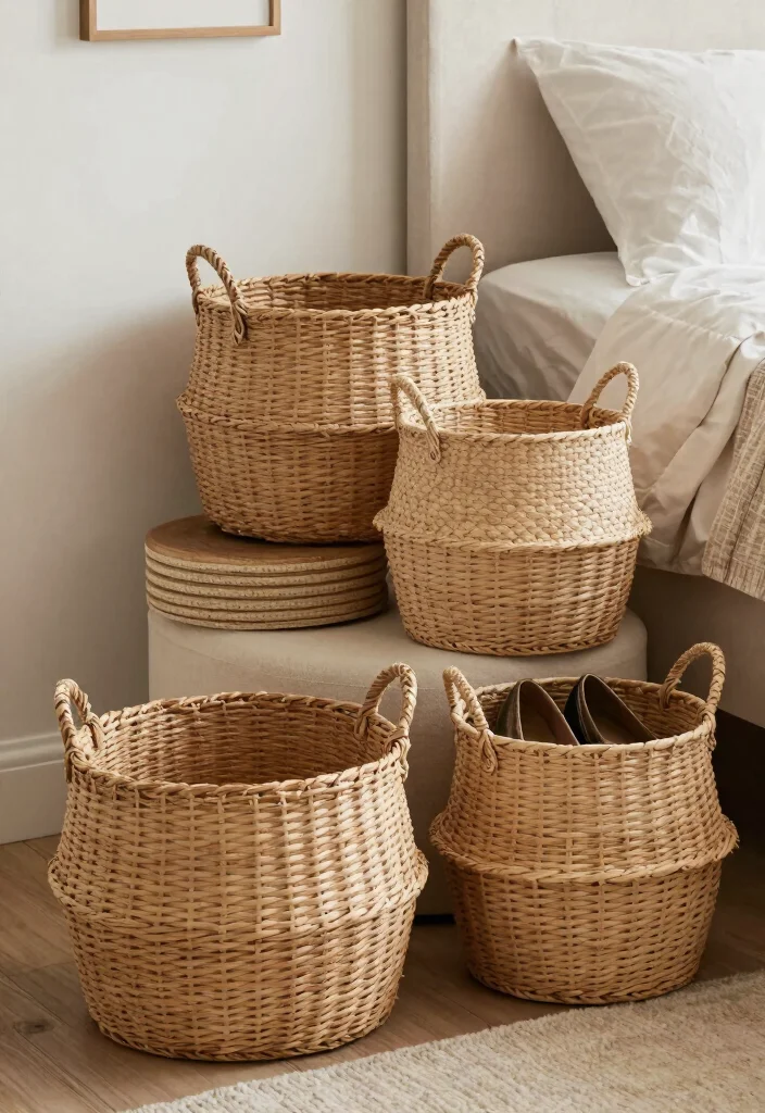 16 Bedroom Shoe Storage Ideas: Organized Stylish Solutions - 8. Decorative Baskets 1