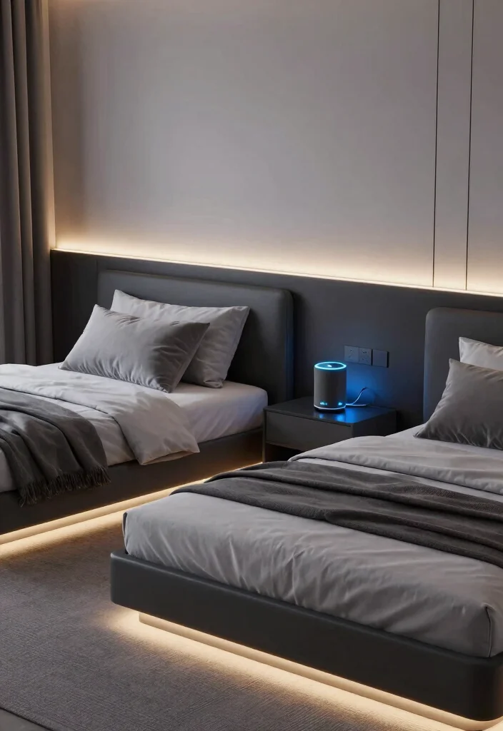 16 Bedroom for Two Sisters Ideas Shared Stylish Harmony - 12. Tech-Savvy Dream 1