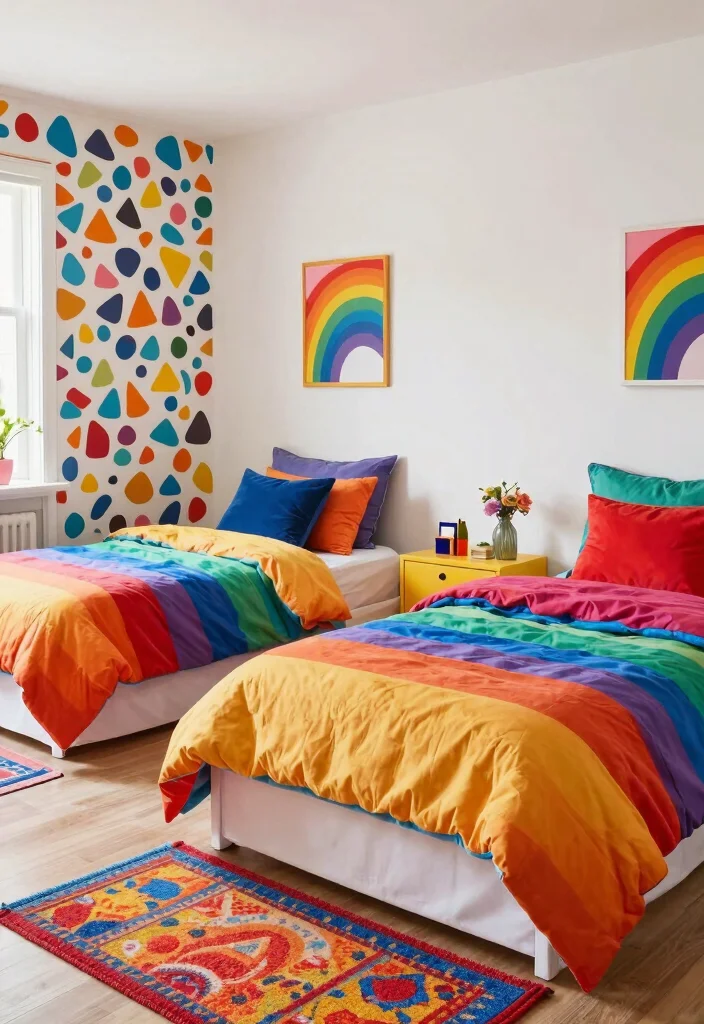 16 Bedroom for Two Sisters Ideas Shared Stylish Harmony - 6. Colorful Rainbow Retreat 1
