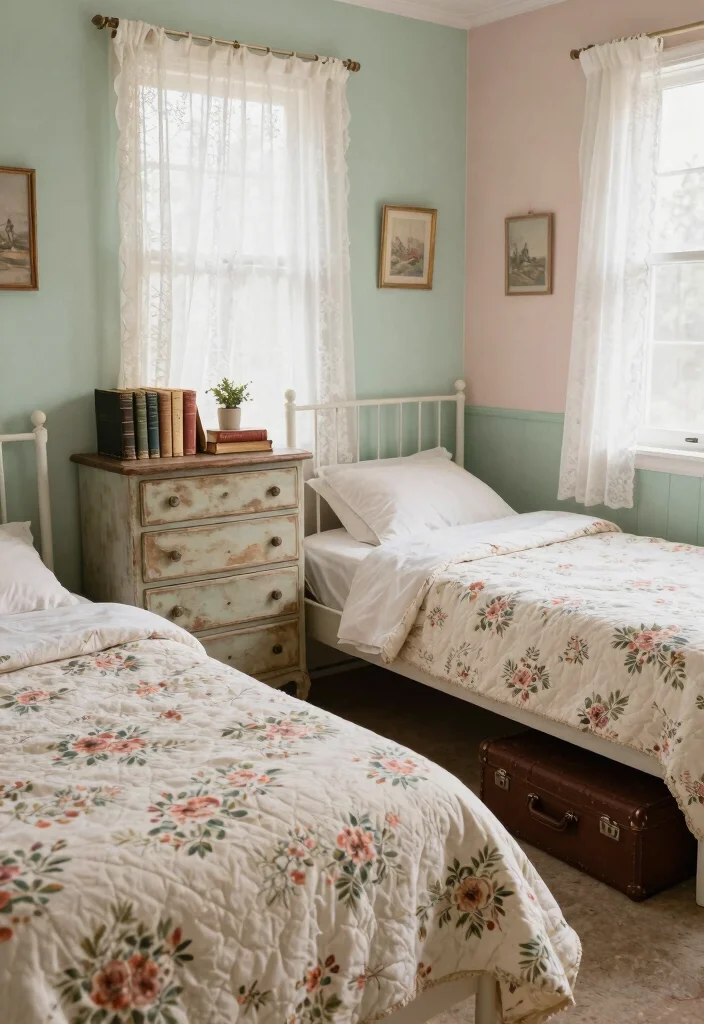 16 Bedroom for Two Sisters Ideas Shared Stylish Harmony - 9. Vintage Charm 1