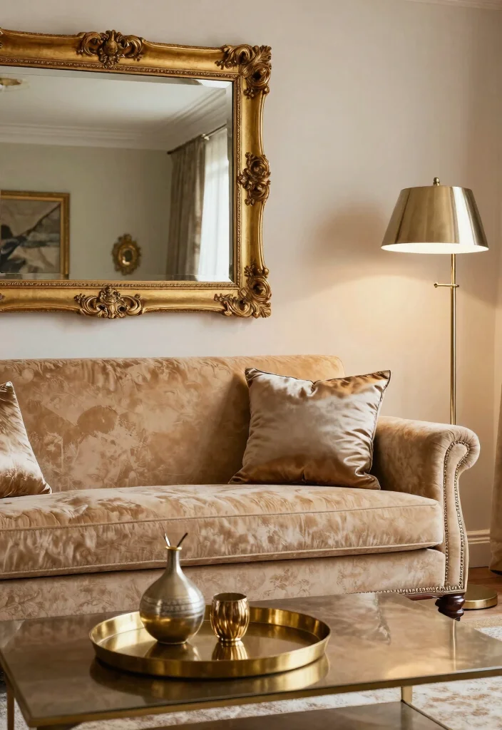 16 Camel Sofa Living Room Ideas: Warm Neutral Elegance - 11. Incorporate Metallic Accents 1