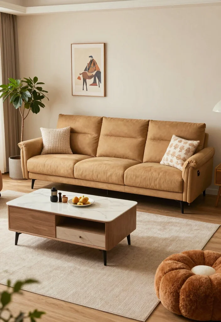 16 Camel Sofa Living Room Ideas: Warm Neutral Elegance - 16. Balance Function and Aesthetics 1