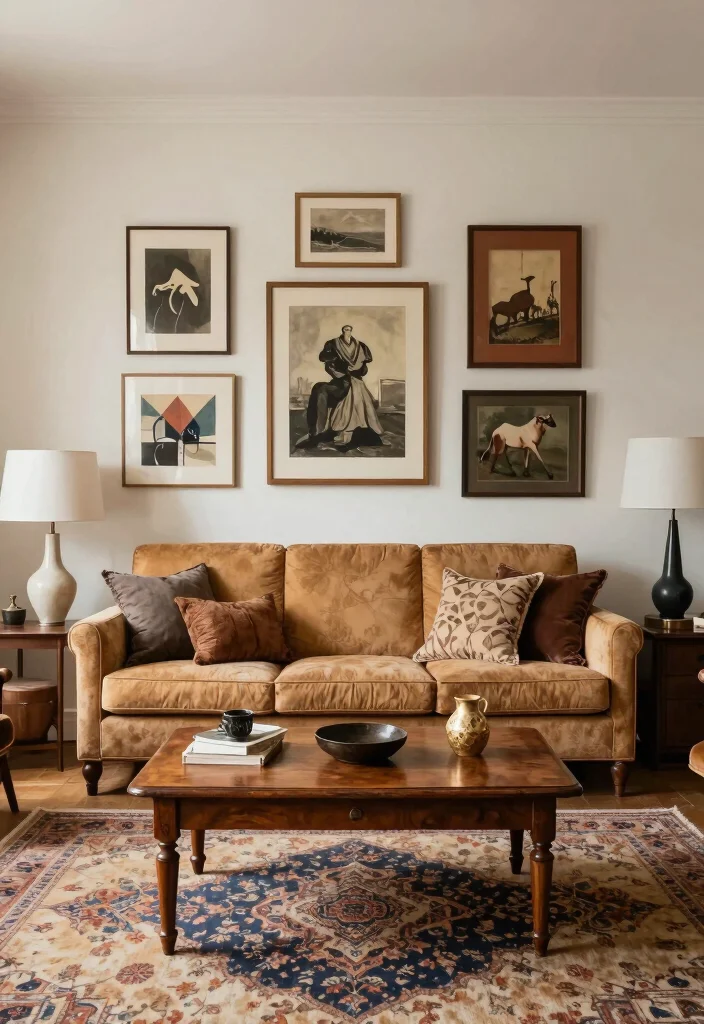 16 Camel Sofa Living Room Ideas: Warm Neutral Elegance - 7. Mix Modern and Vintage 1