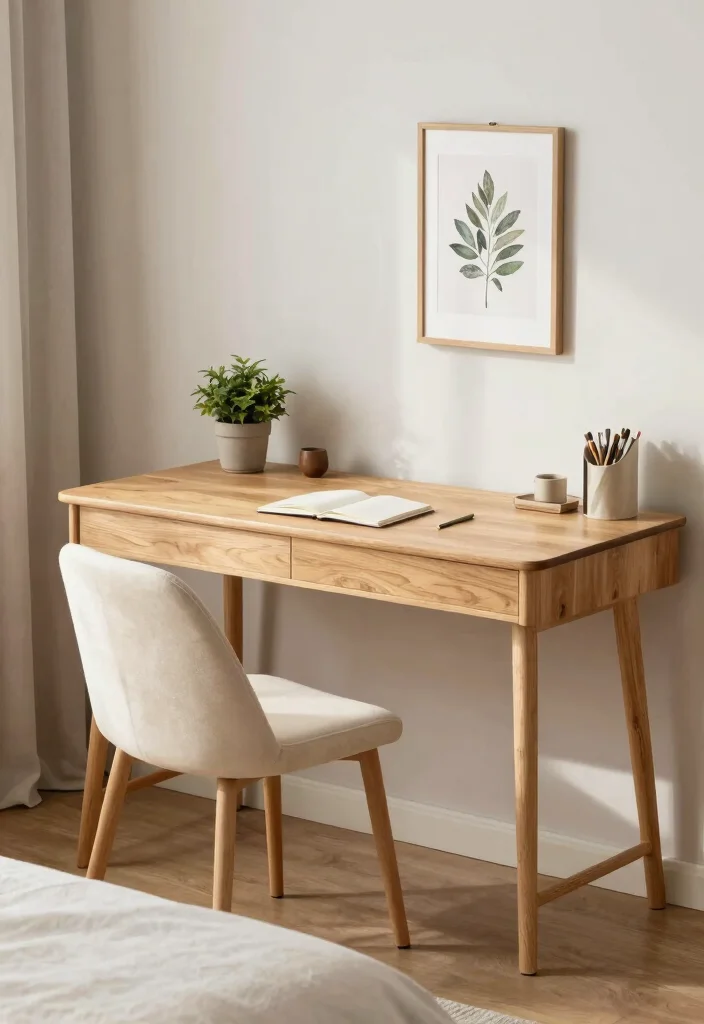 16 Green and Cream Bedroom Ideas: Soft Calm Harmony - 14. Minimalist Desk Space for Productivity 1