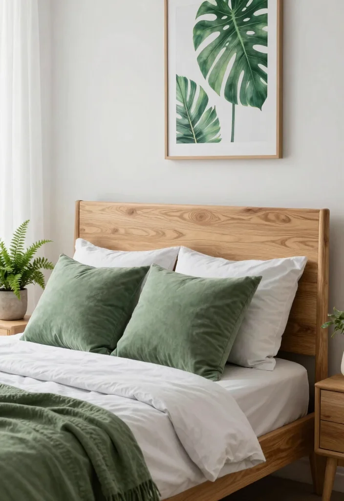 16 Green and Cream Bedroom Ideas: Soft Calm Harmony - 3. Green Accents for a Touch of Nature 1
