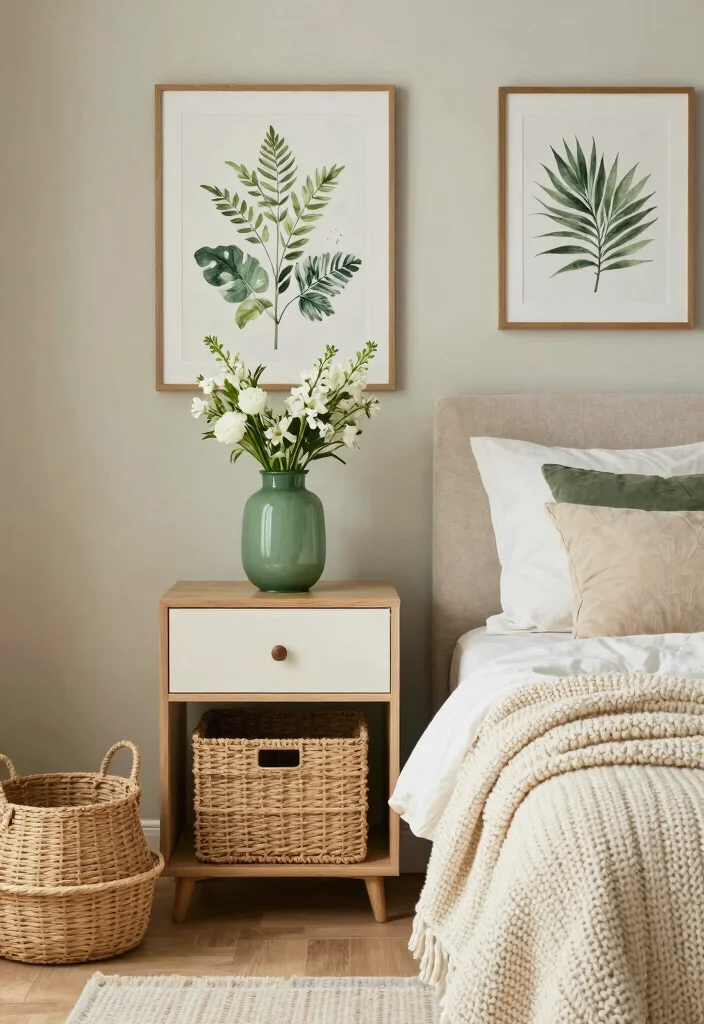 16 Green and Cream Bedroom Ideas: Soft Calm Harmony - 6. Harmonizing Accessories for Balance 1