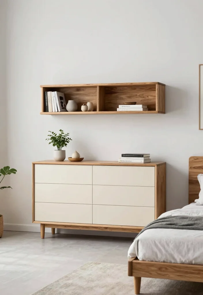 16 Green and Cream Bedroom Ideas: Soft Calm Harmony - 8. Minimalist Storage Solutions 1