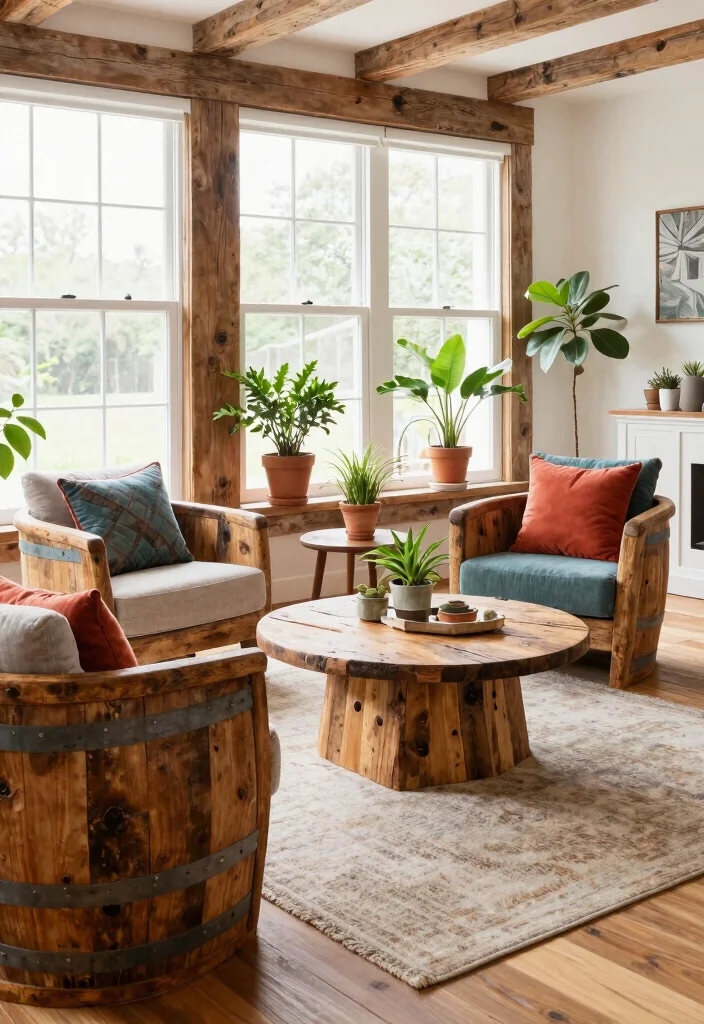 16 Living Room Chairs Design Ideas: Stylish Comfortable Seating - 1. Reclaimed Wood Barrel Chairs 1