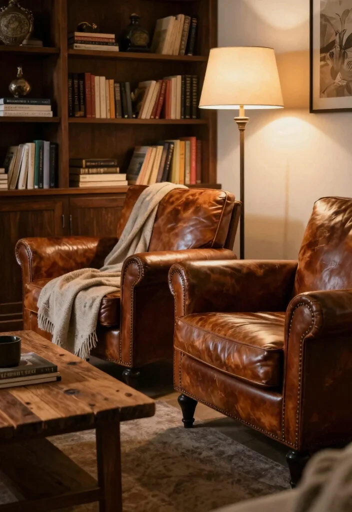 16 Living Room Chairs Design Ideas: Stylish Comfortable Seating - 4. Vintage Leather Accent Chairs 1