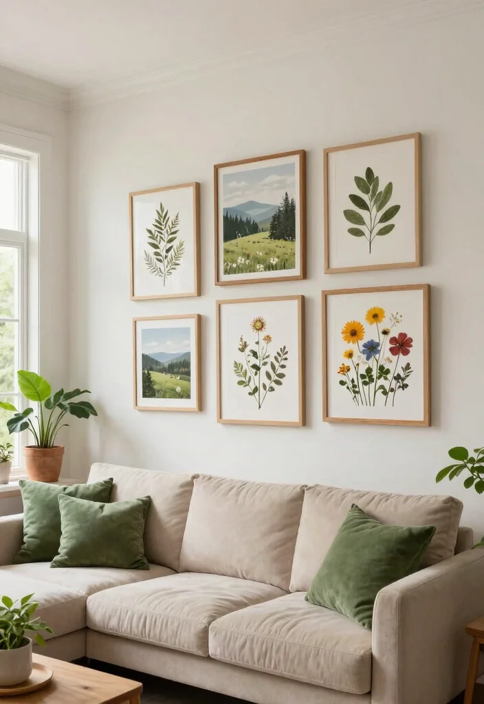 16 Living Room Wall Picture Ideas Gallery Inspired Displays - 2. Nature-Inspired Displays 1