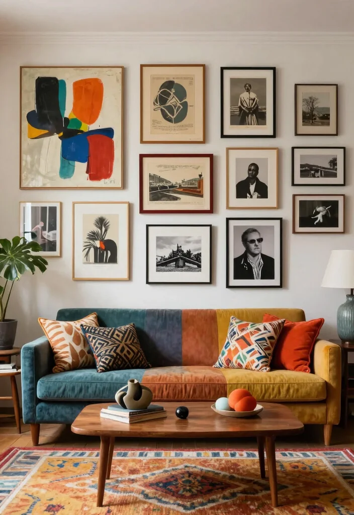 16 Living Room Wall Picture Ideas Gallery Inspired Displays - 4. Eclectic Art Mix 1