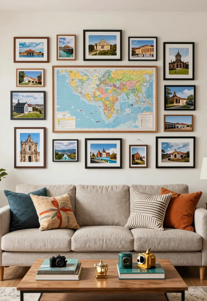16 Living Room Wall Picture Ideas Gallery Inspired Displays - 8. Travel Memories 1