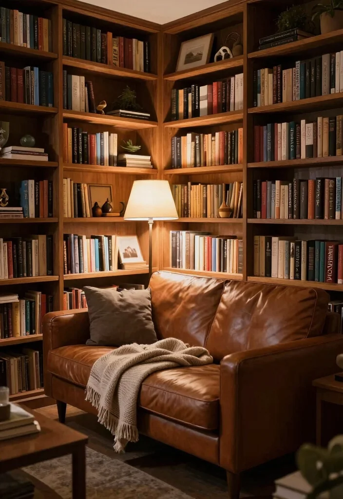 16 Living Room With Leather Sofa Ideas Timeless Masculine Chic - 10. Cozy Library Nook 1