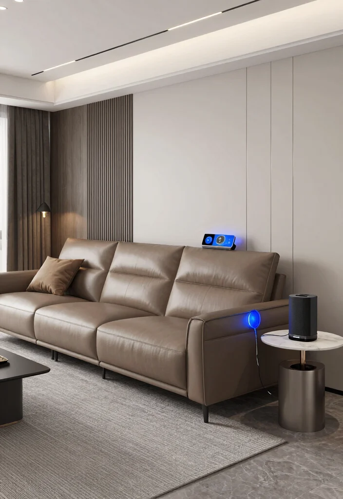 16 Living Room With Leather Sofa Ideas Timeless Masculine Chic - 13. Smart Technology Integration 1