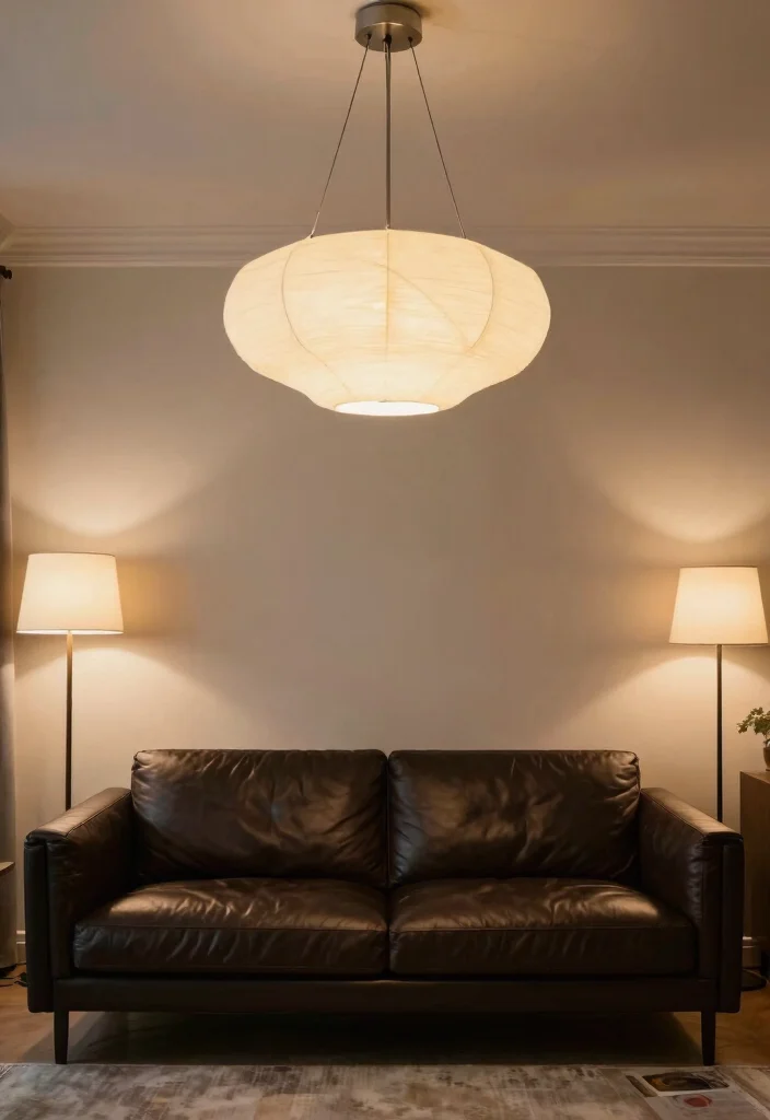 16 Living Room With Leather Sofa Ideas Timeless Masculine Chic - 14. Statement Lighting 1