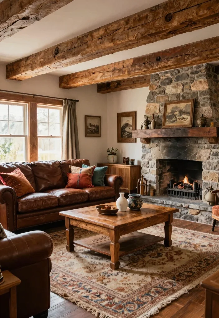 16 Living Room With Leather Sofa Ideas Timeless Masculine Chic - 3. Rustic Retreat 1