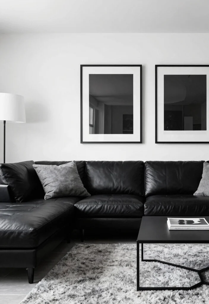 16 Living Room With Leather Sofa Ideas Timeless Masculine Chic - 4. Sophisticated Monochrome 1