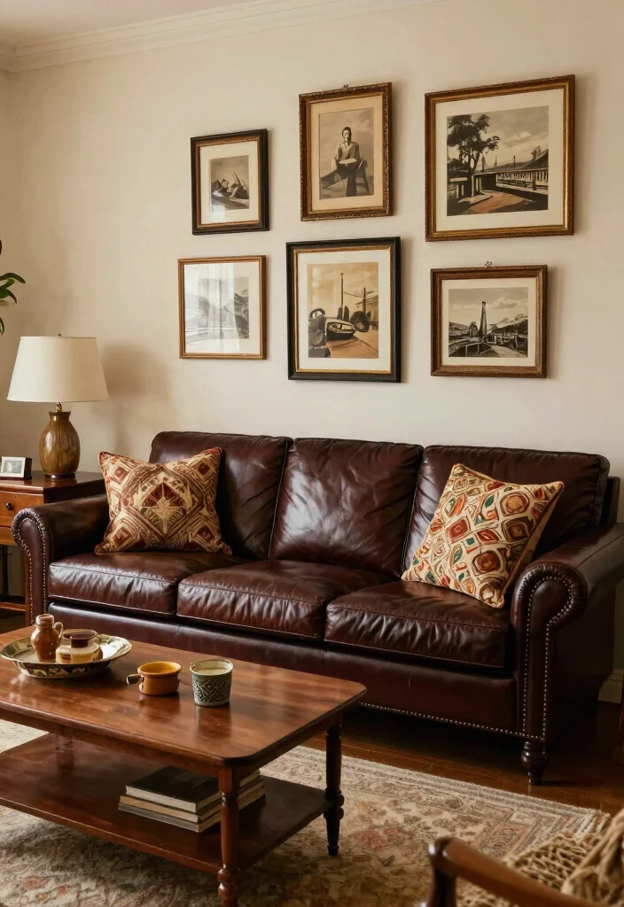16 Living Room With Leather Sofa Ideas Timeless Masculine Chic - 6. Vintage Revival 1