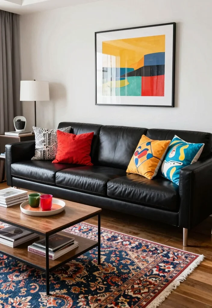 16 Living Room With Leather Sofa Ideas Timeless Masculine Chic - 8. Bold Prints and Patterns 1