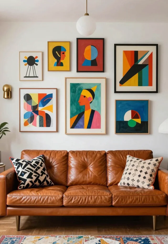 16 Living Room With Leather Sofa Ideas Timeless Masculine Chic - 9. Artistic Flair 1