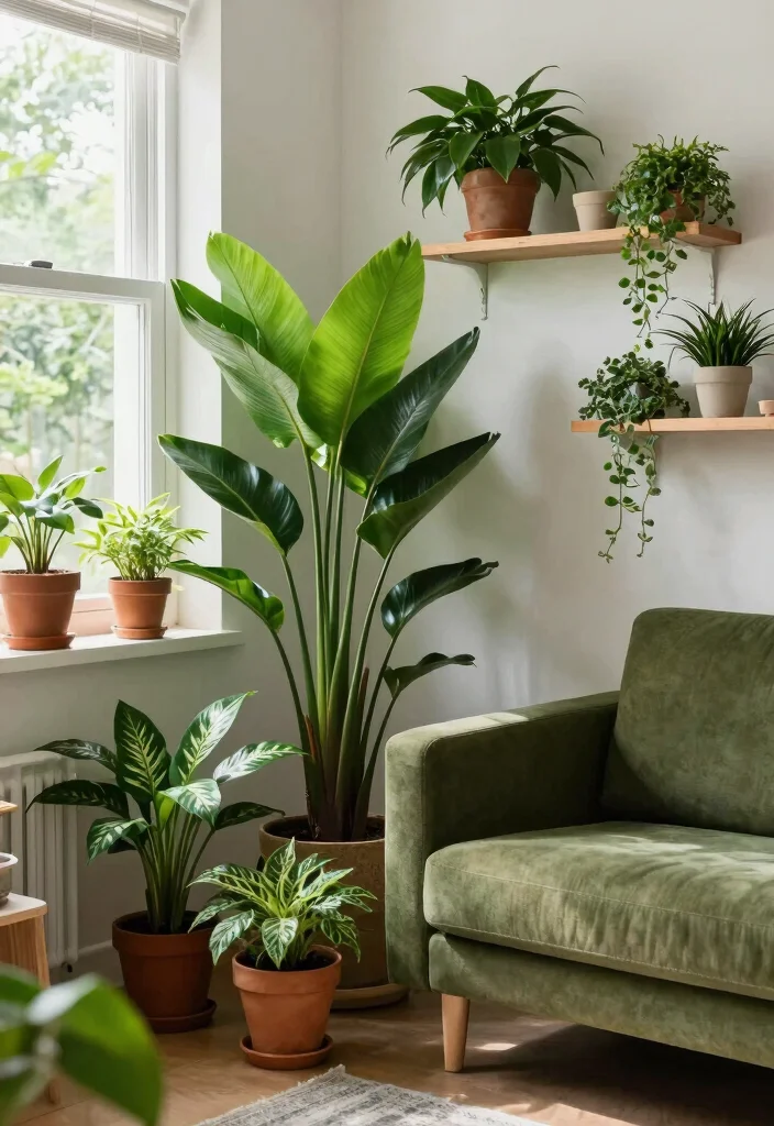 16 Olive Green Living Room Decor Ideas: Calm Earthy Tones - 6. Green Plants for Freshness 1