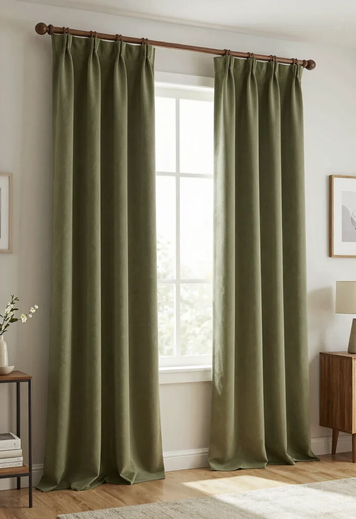 16 Olive Green Living Room Decor Ideas: Calm Earthy Tones - 9. Olive Green Curtains 1