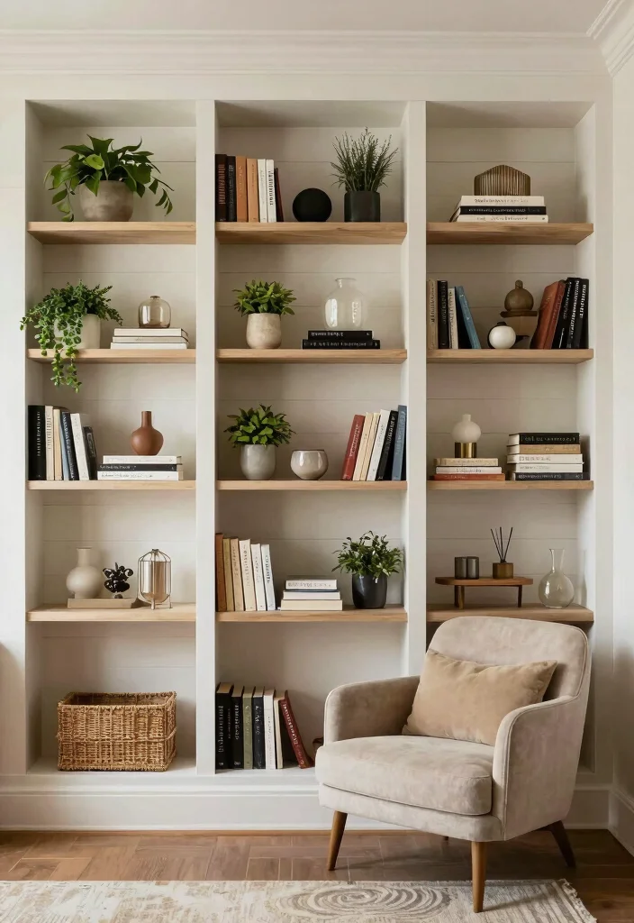 16 Shiplap Wall Living Room Ideas: A Beautiful Farmhouse Modern Blend - 10. Shiplap Behind Built-in Shelving 1