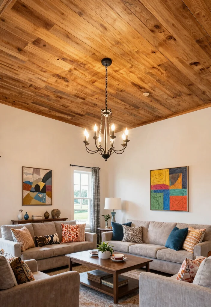 16 Shiplap Wall Living Room Ideas: A Beautiful Farmhouse Modern Blend - 14. Shiplap as a Ceiling Feature 1