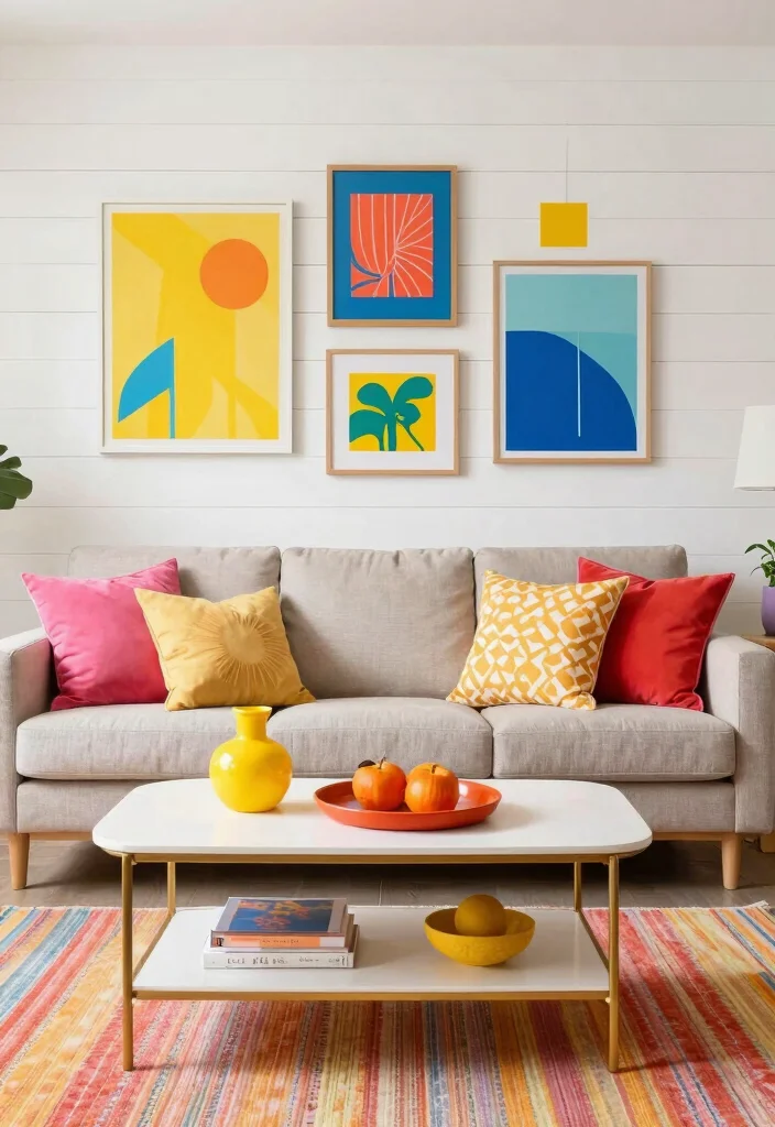 16 Shiplap Wall Living Room Ideas: A Beautiful Farmhouse Modern Blend - 16. Shiplap with Pop Colors 1