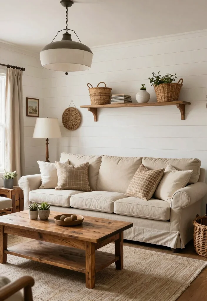 16 Shiplap Wall Living Room Ideas: A Beautiful Farmhouse Modern Blend - 8. Shiplap with Farmhouse Charm 1